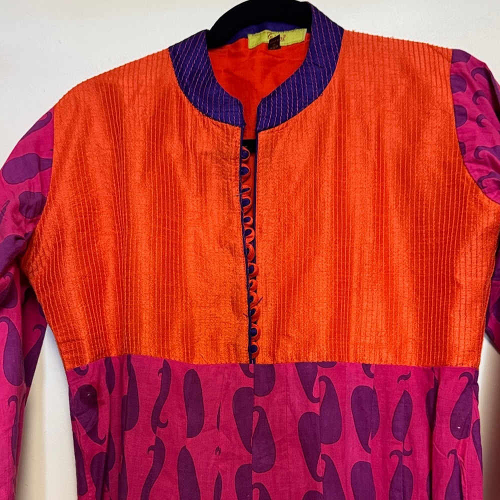 Tejoo’s Pink and Orange Maxi Long Sleeve Collared Button up A-Line Dress Size L - Picture 2 of 16